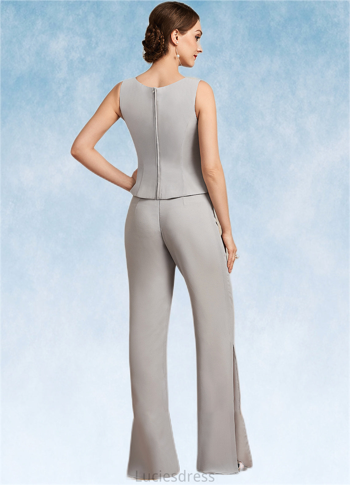 Cindy Jumpsuit/Pantsuit Square Neckline Floor-Length Chiffon Mother of the Bride Dress HF126P0014900