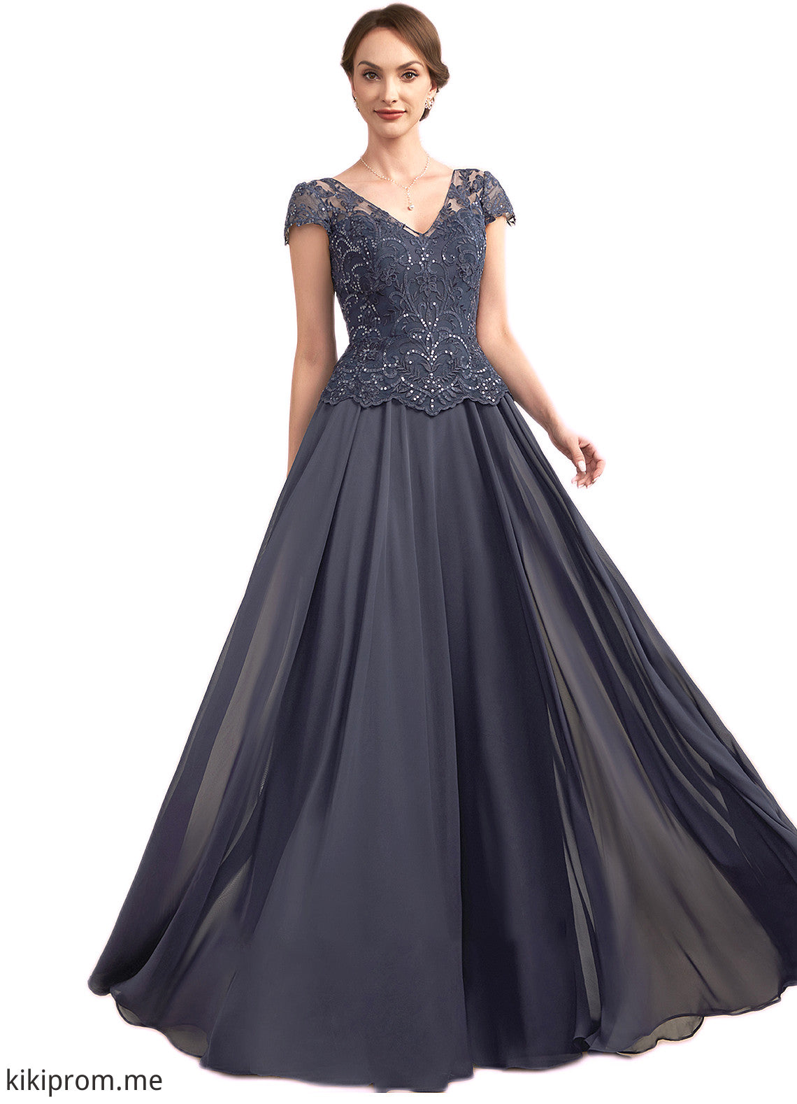 Aryana A-Line V-neck Floor-Length Chiffon Lace Mother of the Bride Dress With Sequins STF126P0014901