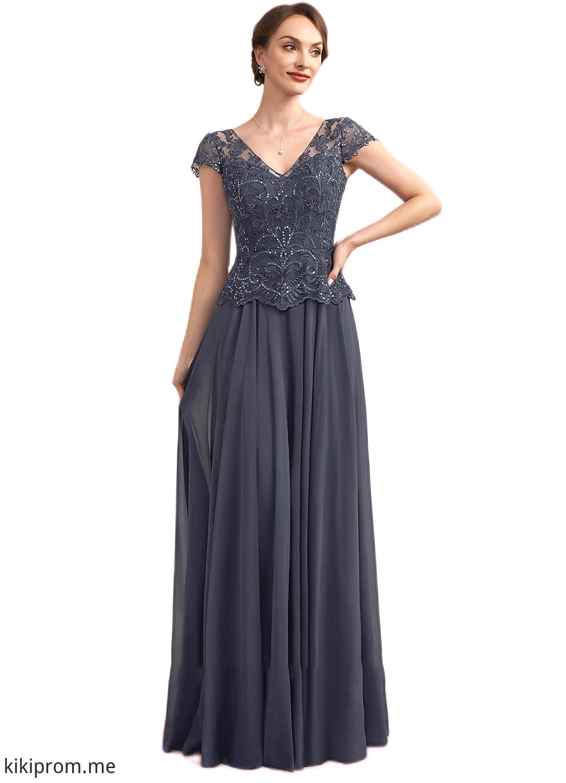 Aryana A-Line V-neck Floor-Length Chiffon Lace Mother of the Bride Dress With Sequins STF126P0014901