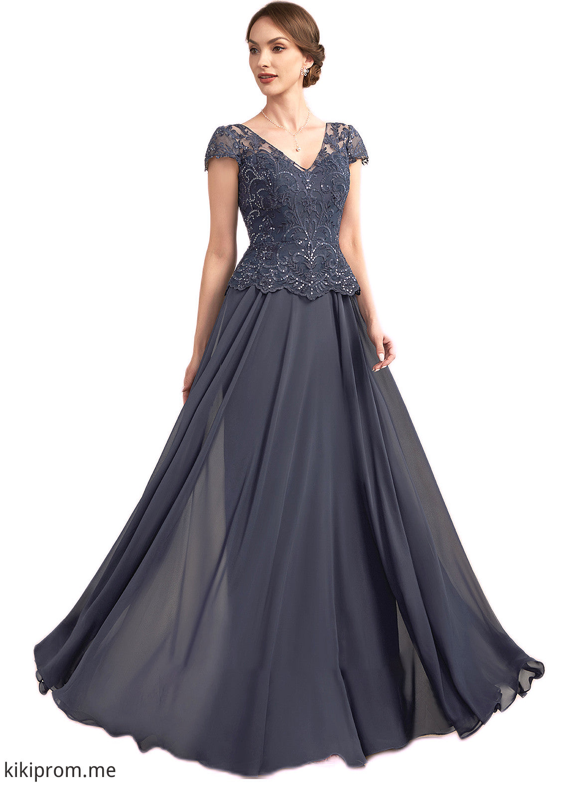 Aryana A-Line V-neck Floor-Length Chiffon Lace Mother of the Bride Dress With Sequins STF126P0014901