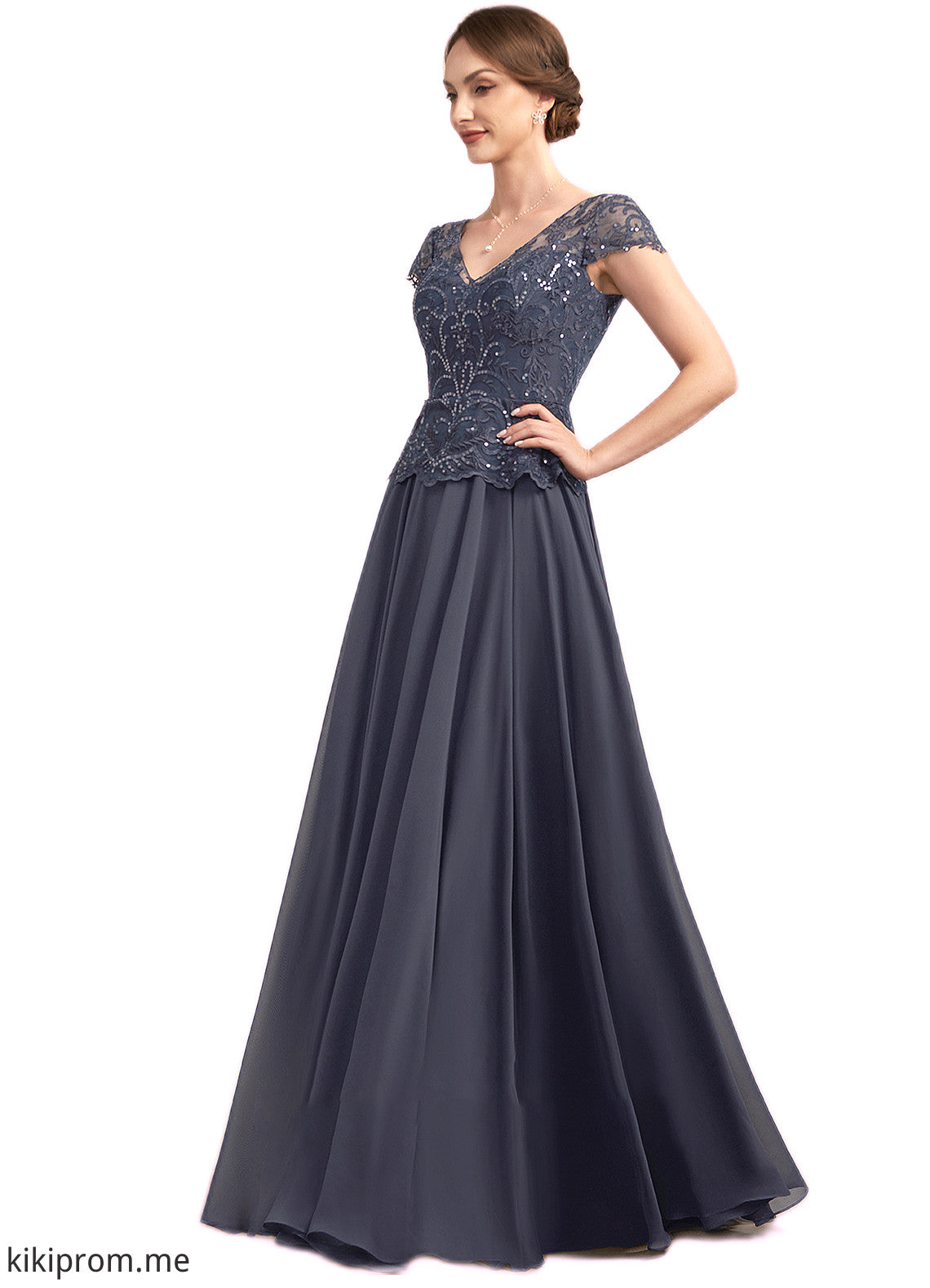 Aryana A-Line V-neck Floor-Length Chiffon Lace Mother of the Bride Dress With Sequins STF126P0014901