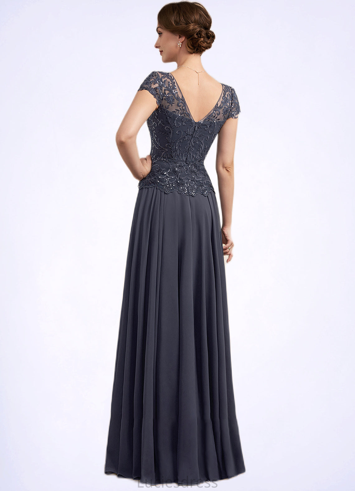 Bella A-Line V-neck Floor-Length Chiffon Lace Mother of the Bride Dress With Sequins HF126P0014901