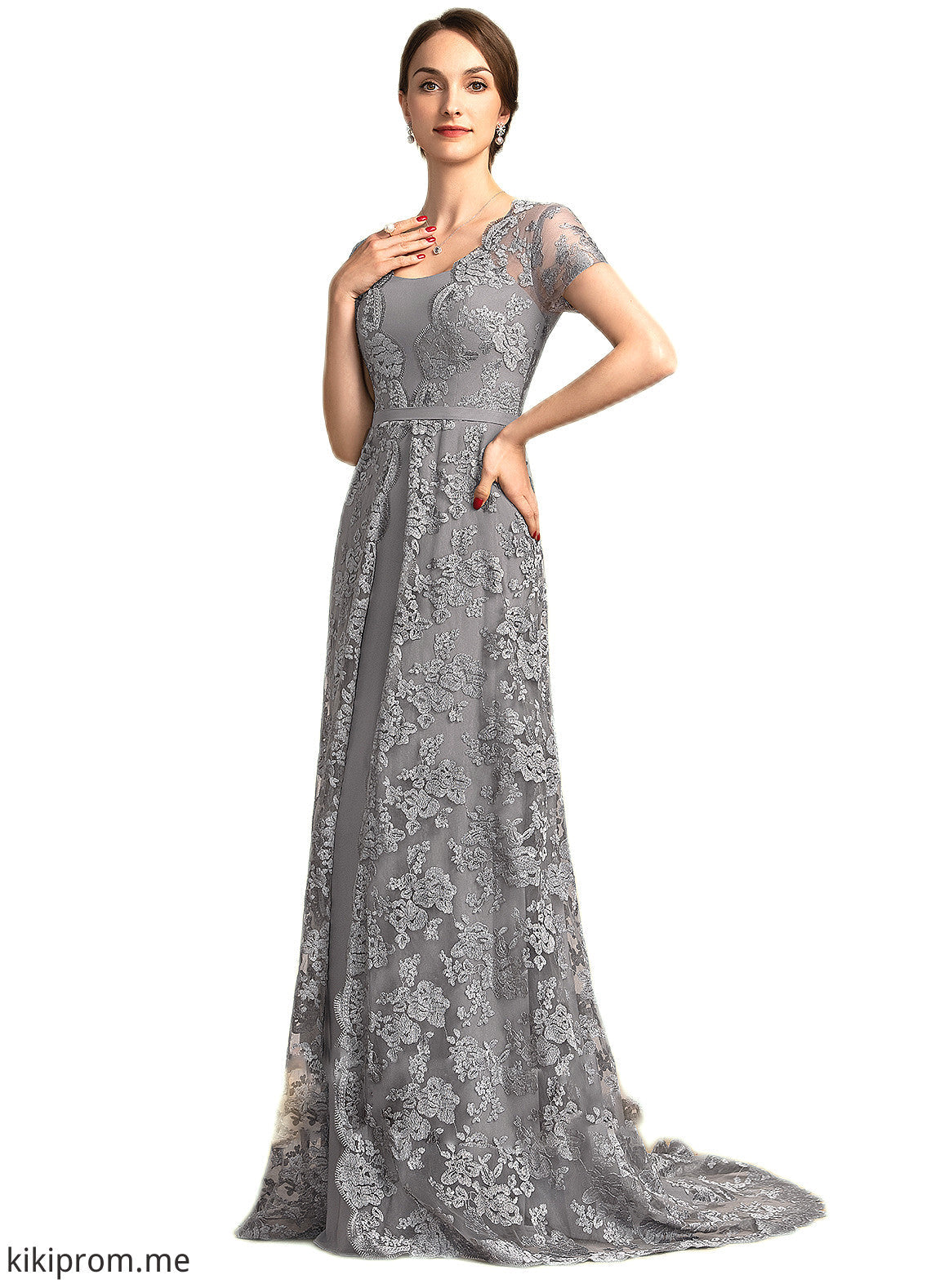 Kennedy A-Line Square Neckline Sweep Train Chiffon Lace Mother of the Bride Dress STF126P0014903