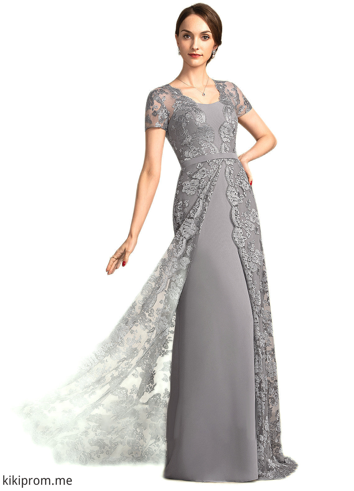 Kennedy A-Line Square Neckline Sweep Train Chiffon Lace Mother of the Bride Dress STF126P0014903