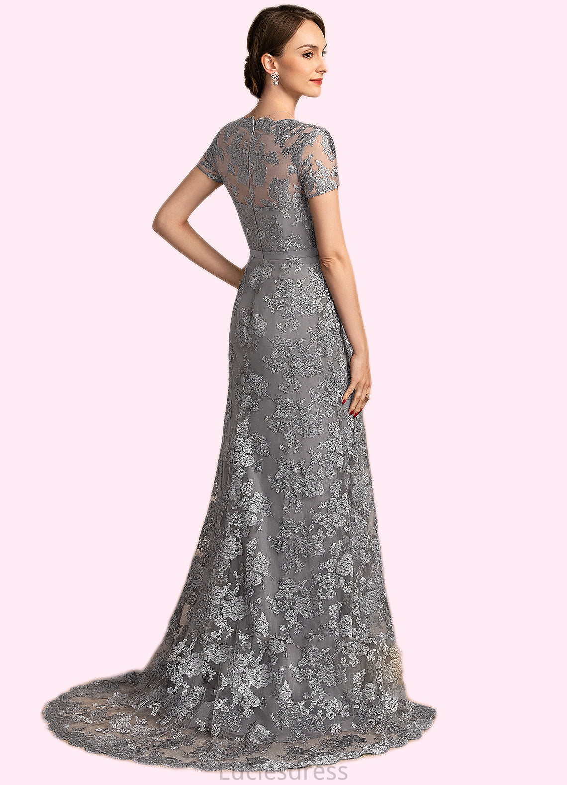 Quinn A-Line Square Neckline Sweep Train Chiffon Lace Mother of the Bride Dress HF126P0014903