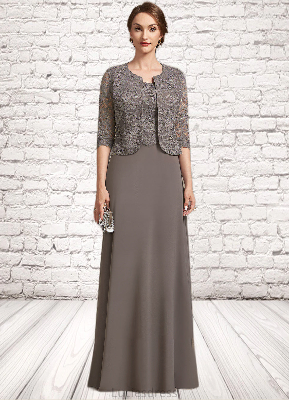 Ariana A-Line Square Neckline Floor-Length Chiffon Lace Mother of the Bride Dress HF126P0014904