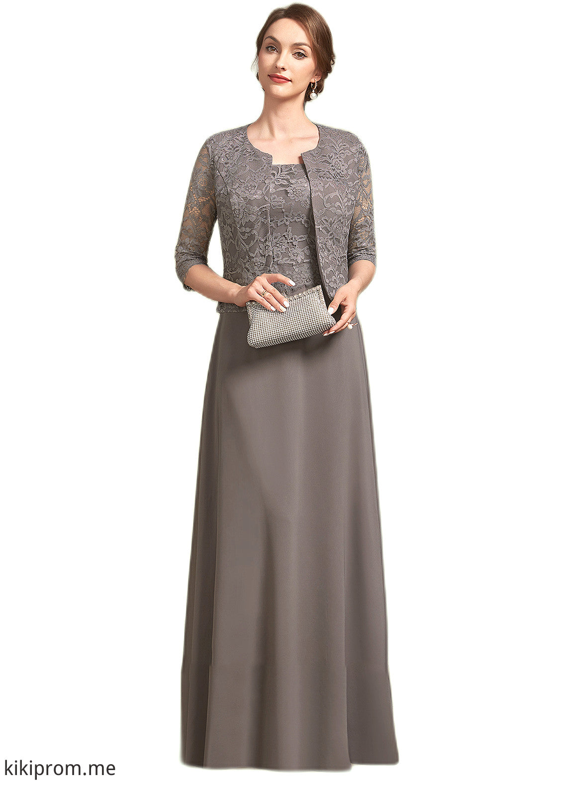 Holly A-Line Square Neckline Floor-Length Chiffon Lace Mother of the Bride Dress STF126P0014904