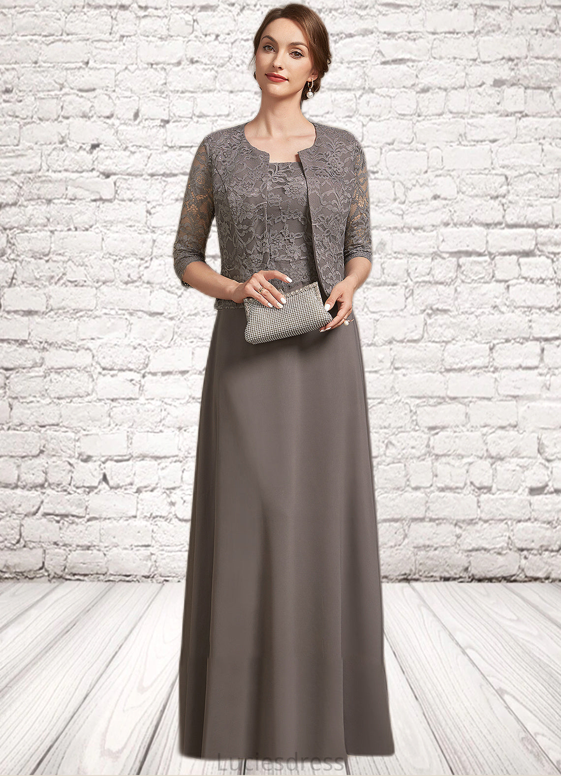 Ariana A-Line Square Neckline Floor-Length Chiffon Lace Mother of the Bride Dress HF126P0014904