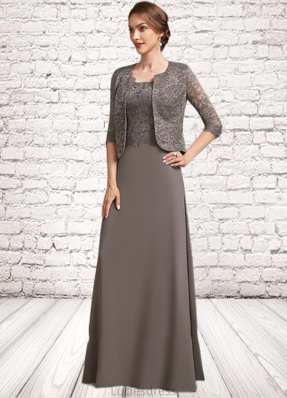 Ariana A-Line Square Neckline Floor-Length Chiffon Lace Mother of the Bride Dress HF126P0014904