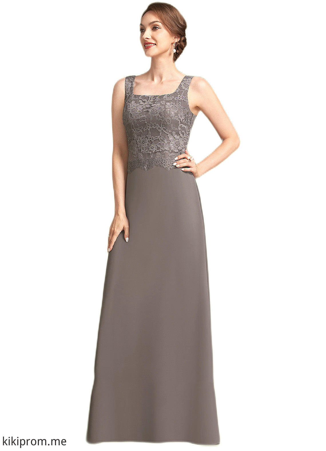 Holly A-Line Square Neckline Floor-Length Chiffon Lace Mother of the Bride Dress STF126P0014904