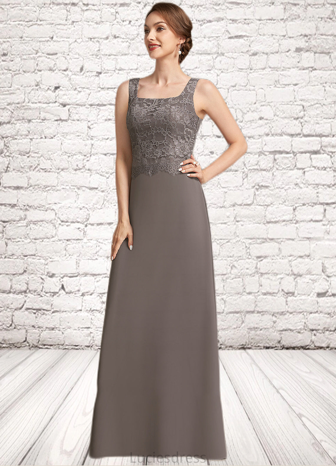 Ariana A-Line Square Neckline Floor-Length Chiffon Lace Mother of the Bride Dress HF126P0014904