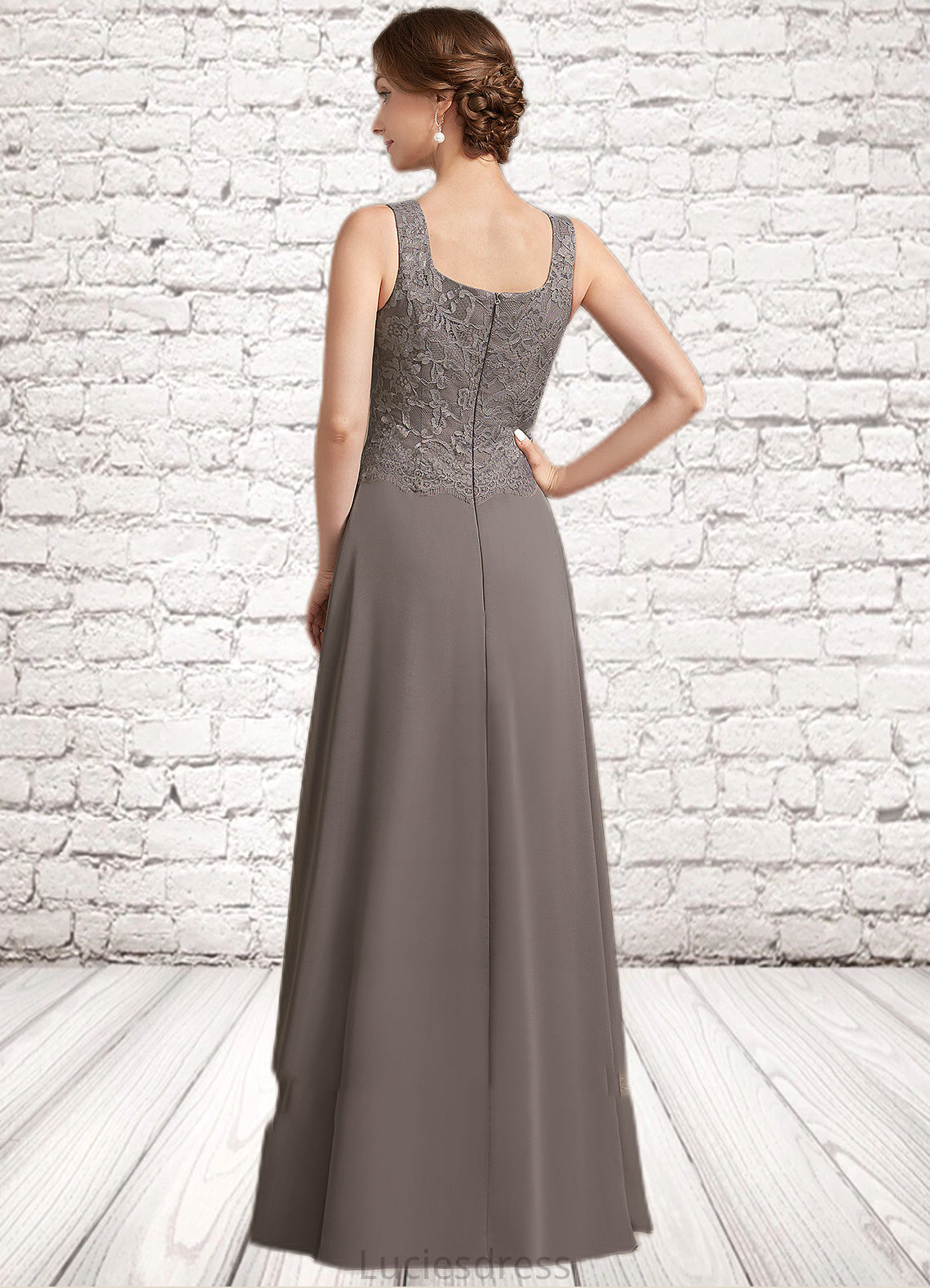 Ariana A-Line Square Neckline Floor-Length Chiffon Lace Mother of the Bride Dress HF126P0014904