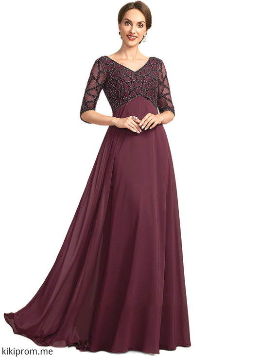 Bella Empire V-neck Floor-Length Chiffon Mother of the Bride Dress With Beading STF126P0014906