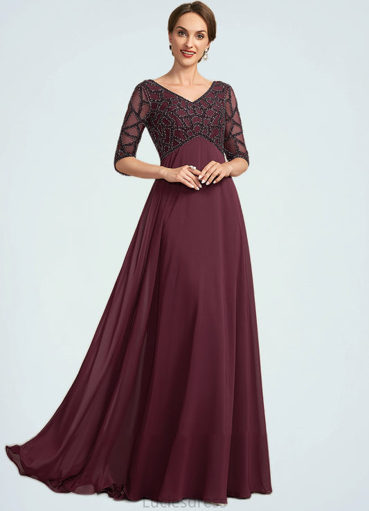 Julie Empire V-neck Floor-Length Chiffon Mother of the Bride Dress With Beading HF126P0014906