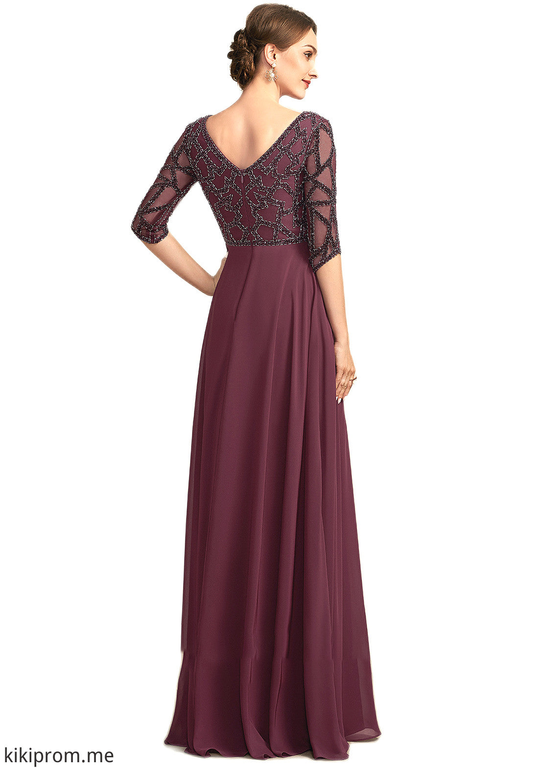 Bella Empire V-neck Floor-Length Chiffon Mother of the Bride Dress With Beading STF126P0014906