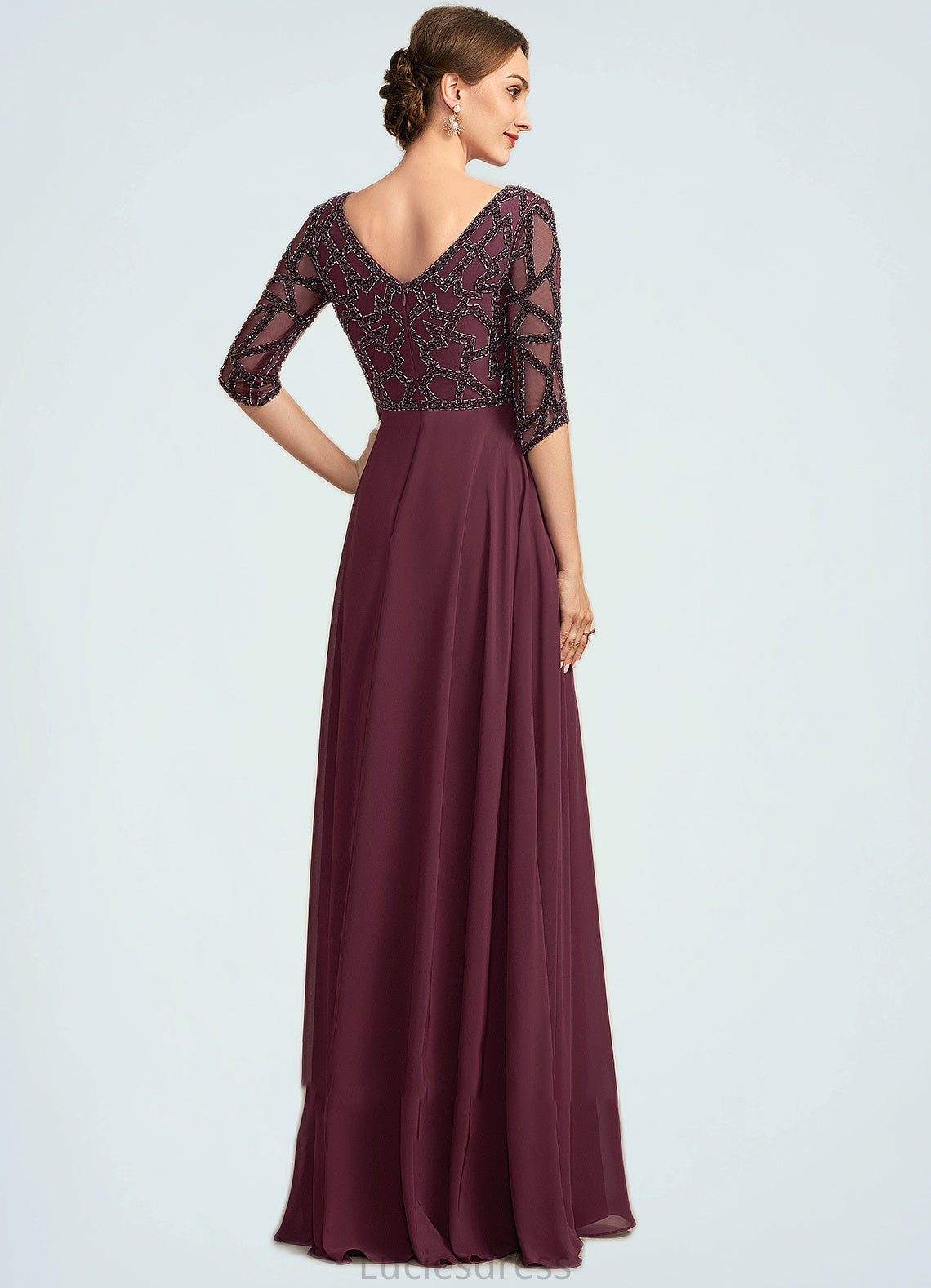 Julie Empire V-neck Floor-Length Chiffon Mother of the Bride Dress With Beading HF126P0014906