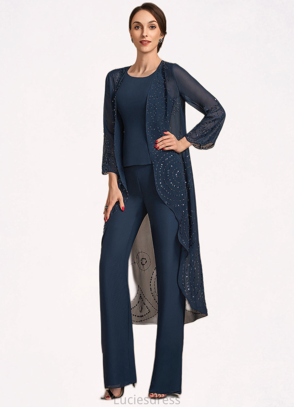 Kaylee Jumpsuit/Pantsuit Scoop Neck Floor-Length Chiffon Mother of the Bride Dress HF126P0014914