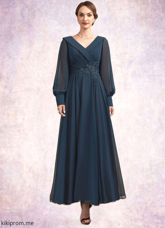 Victoria A-Line V-neck Ankle-Length Chiffon Mother of the Bride Dress With Ruffle Beading Appliques Lace Sequins STF126P0014915