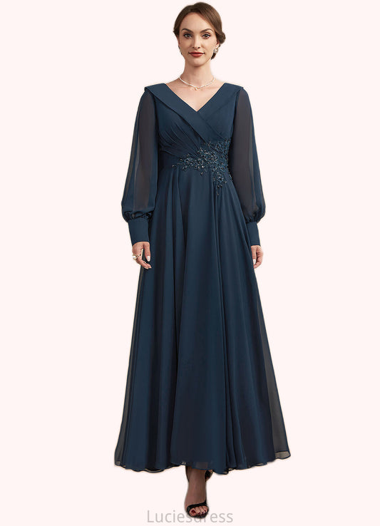 Harmony A-Line V-neck Ankle-Length Chiffon Mother of the Bride Dress With Ruffle Beading Appliques Lace Sequins HF126P0014915