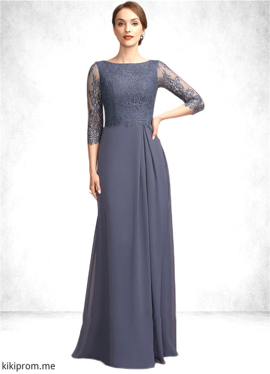 Christina A-Line Scoop Neck Floor-Length Chiffon Lace Mother of the Bride Dress With Ruffle STF126P0014917