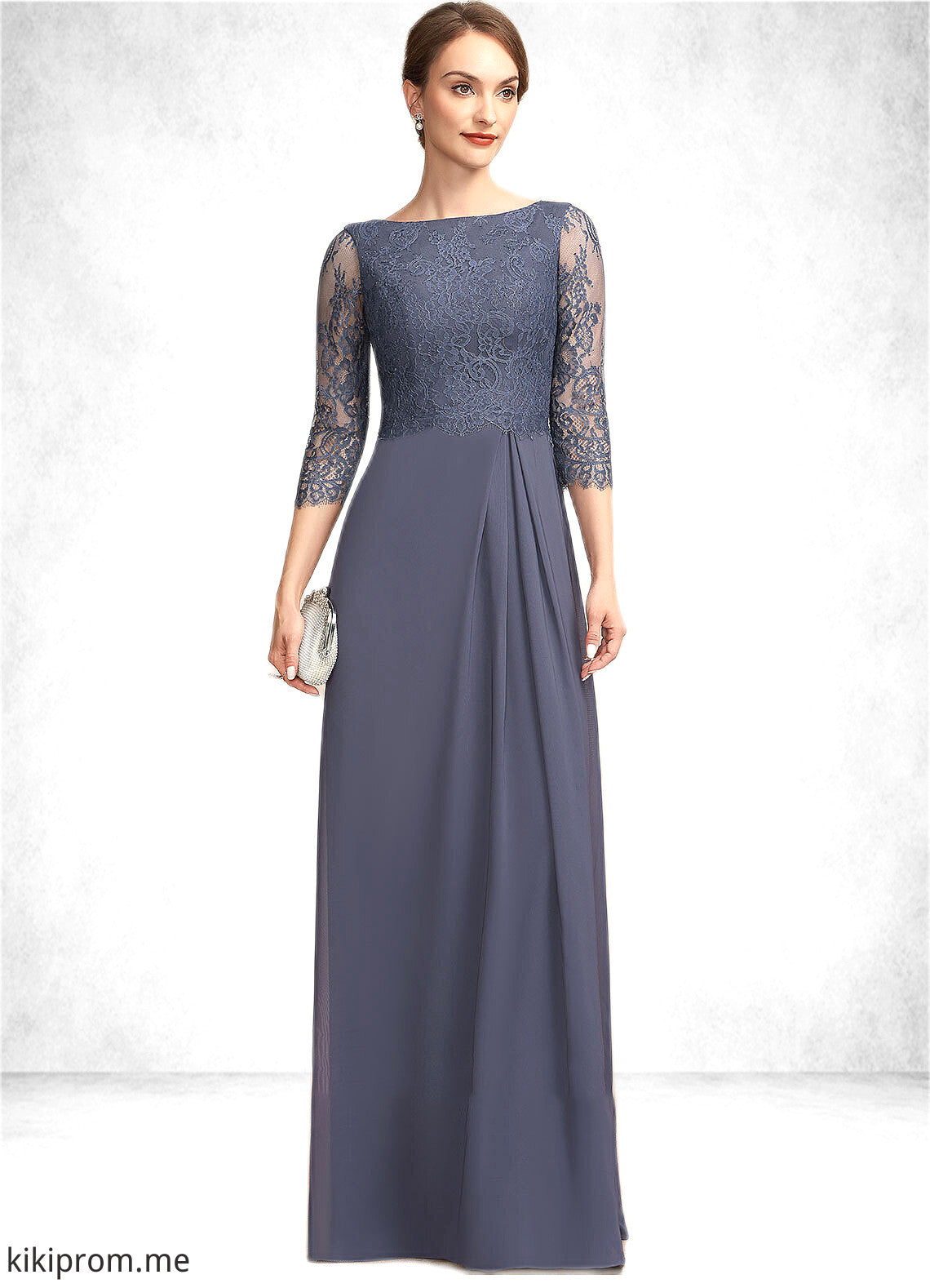 Christina A-Line Scoop Neck Floor-Length Chiffon Lace Mother of the Bride Dress With Ruffle STF126P0014917