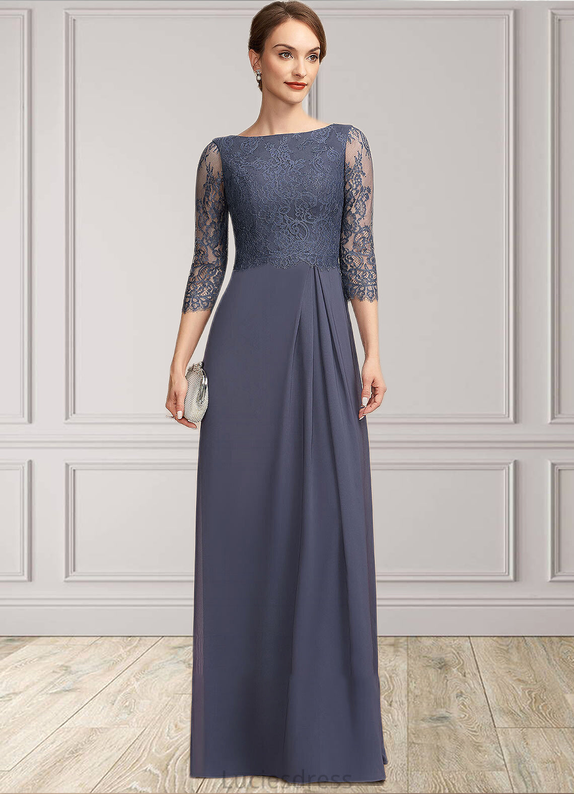 Serenity A-Line Scoop Neck Floor-Length Chiffon Lace Mother of the Bride Dress With Ruffle HF126P0014917