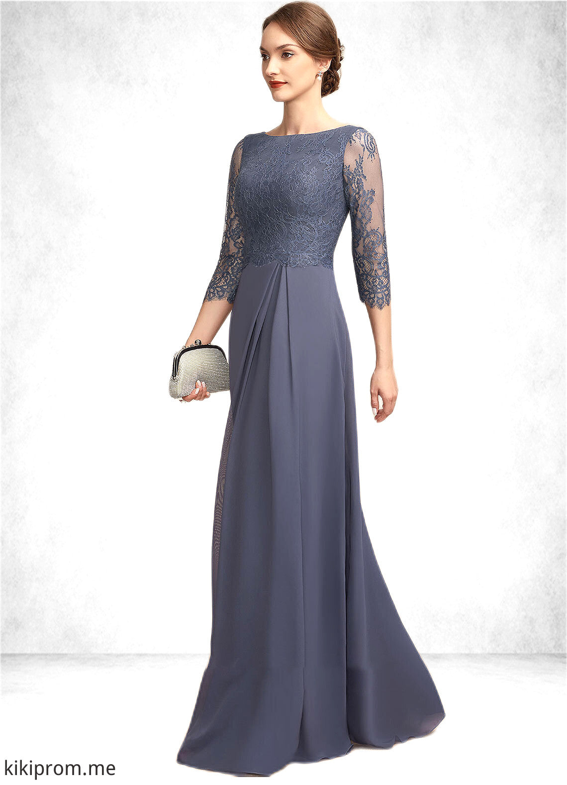 Christina A-Line Scoop Neck Floor-Length Chiffon Lace Mother of the Bride Dress With Ruffle STF126P0014917