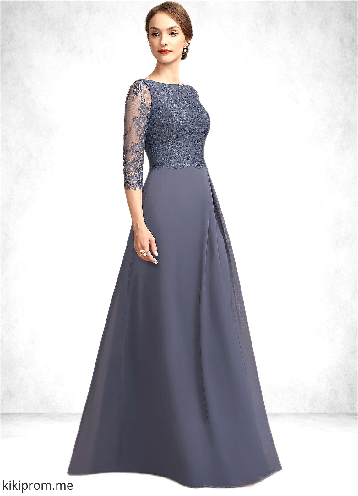 Christina A-Line Scoop Neck Floor-Length Chiffon Lace Mother of the Bride Dress With Ruffle STF126P0014917