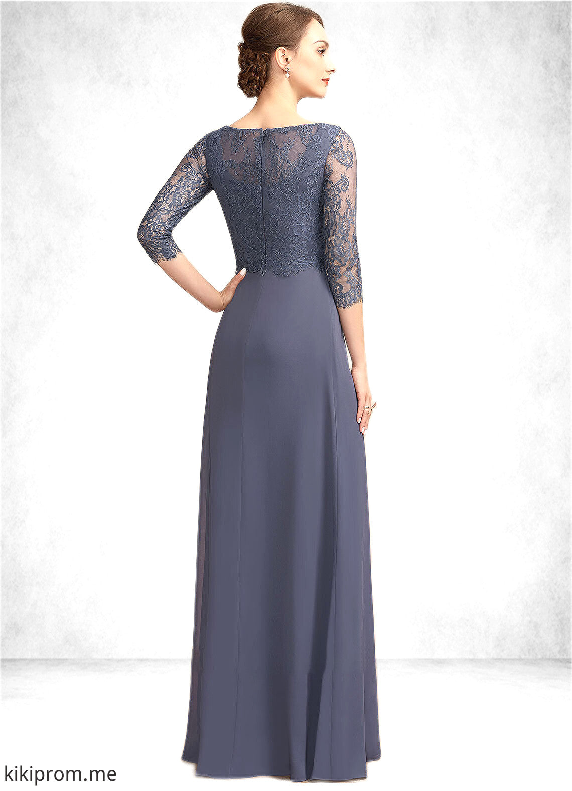 Christina A-Line Scoop Neck Floor-Length Chiffon Lace Mother of the Bride Dress With Ruffle STF126P0014917