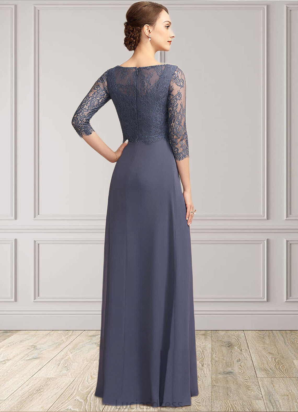 Serenity A-Line Scoop Neck Floor-Length Chiffon Lace Mother of the Bride Dress With Ruffle HF126P0014917