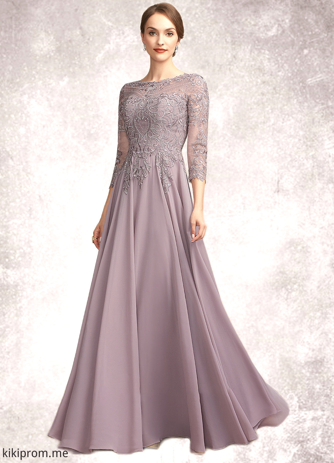 Charlie A-Line Scoop Neck Floor-Length Chiffon Lace Mother of the Bride Dress With Sequins STF126P0014918