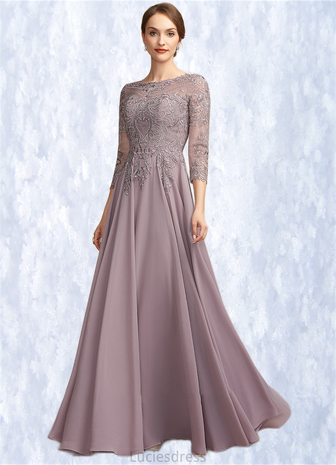 Kennedy A-Line Scoop Neck Floor-Length Chiffon Lace Mother of the Bride Dress With Sequins HF126P0014918