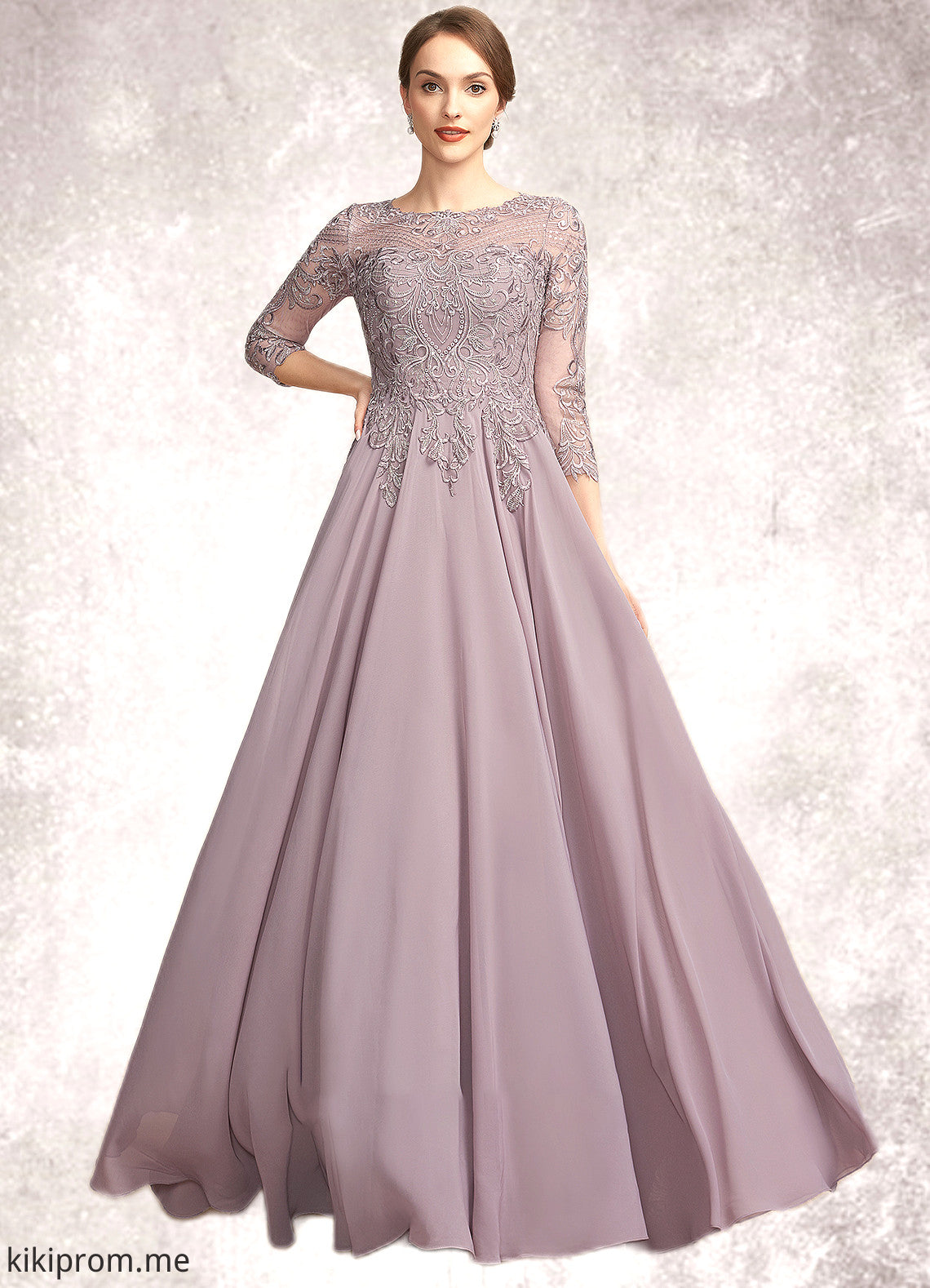 Charlie A-Line Scoop Neck Floor-Length Chiffon Lace Mother of the Bride Dress With Sequins STF126P0014918