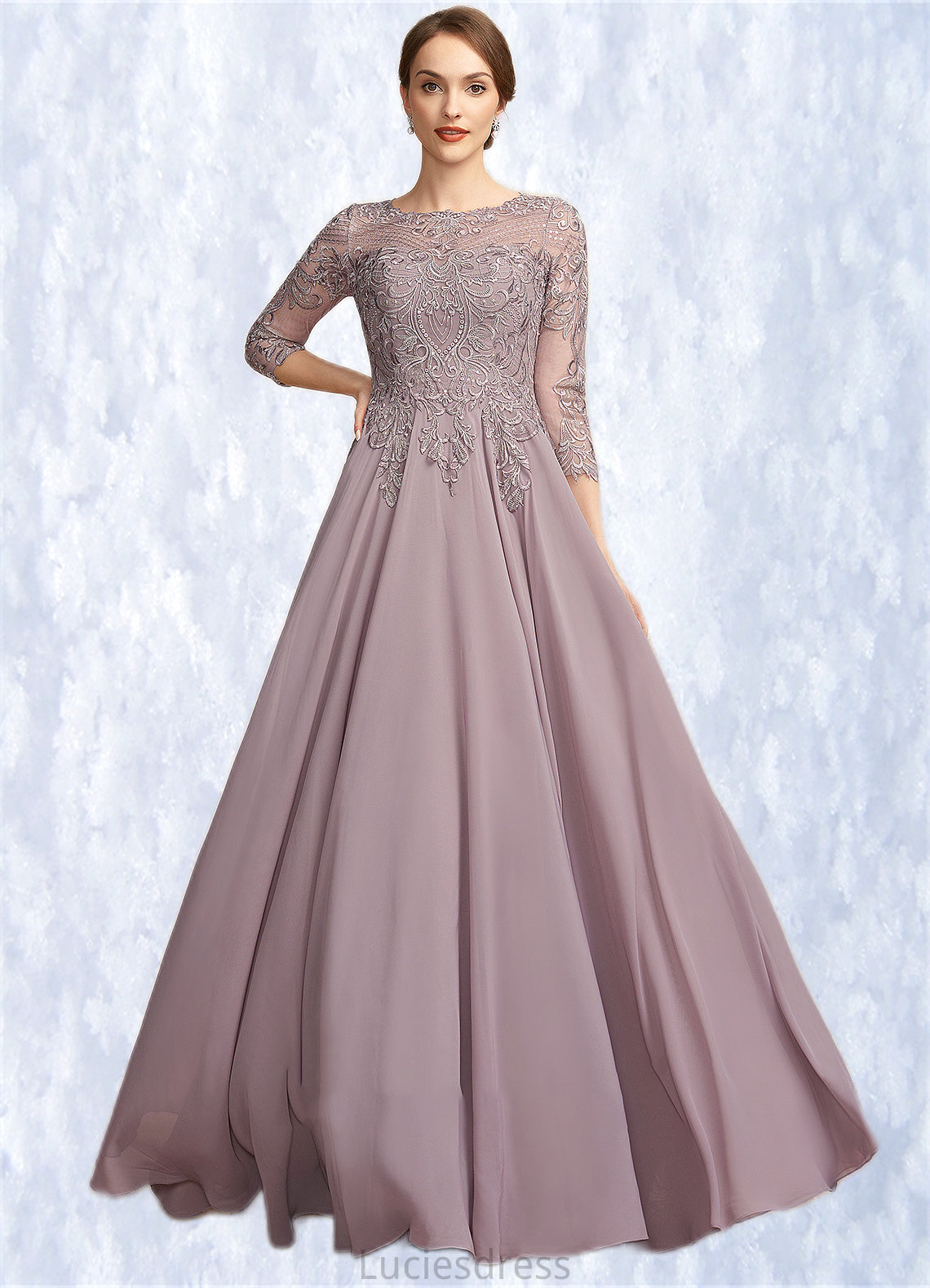 Kennedy A-Line Scoop Neck Floor-Length Chiffon Lace Mother of the Bride Dress With Sequins HF126P0014918