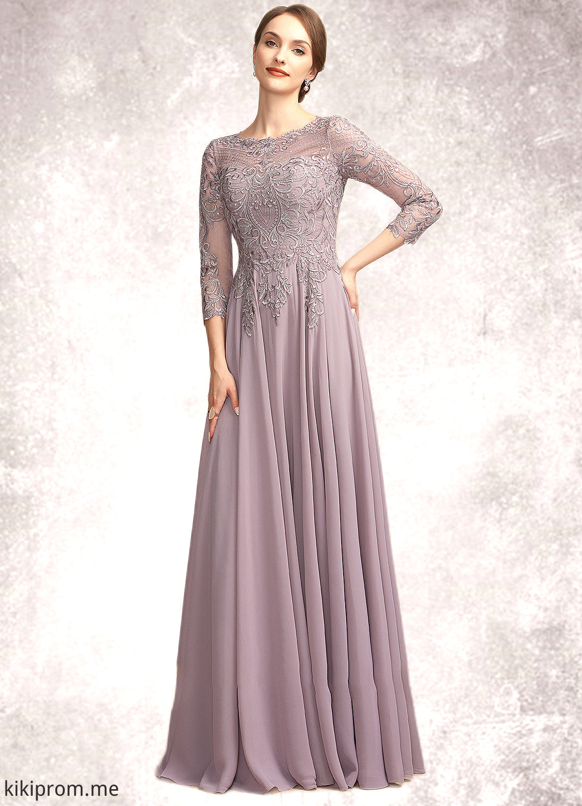 Charlie A-Line Scoop Neck Floor-Length Chiffon Lace Mother of the Bride Dress With Sequins STF126P0014918