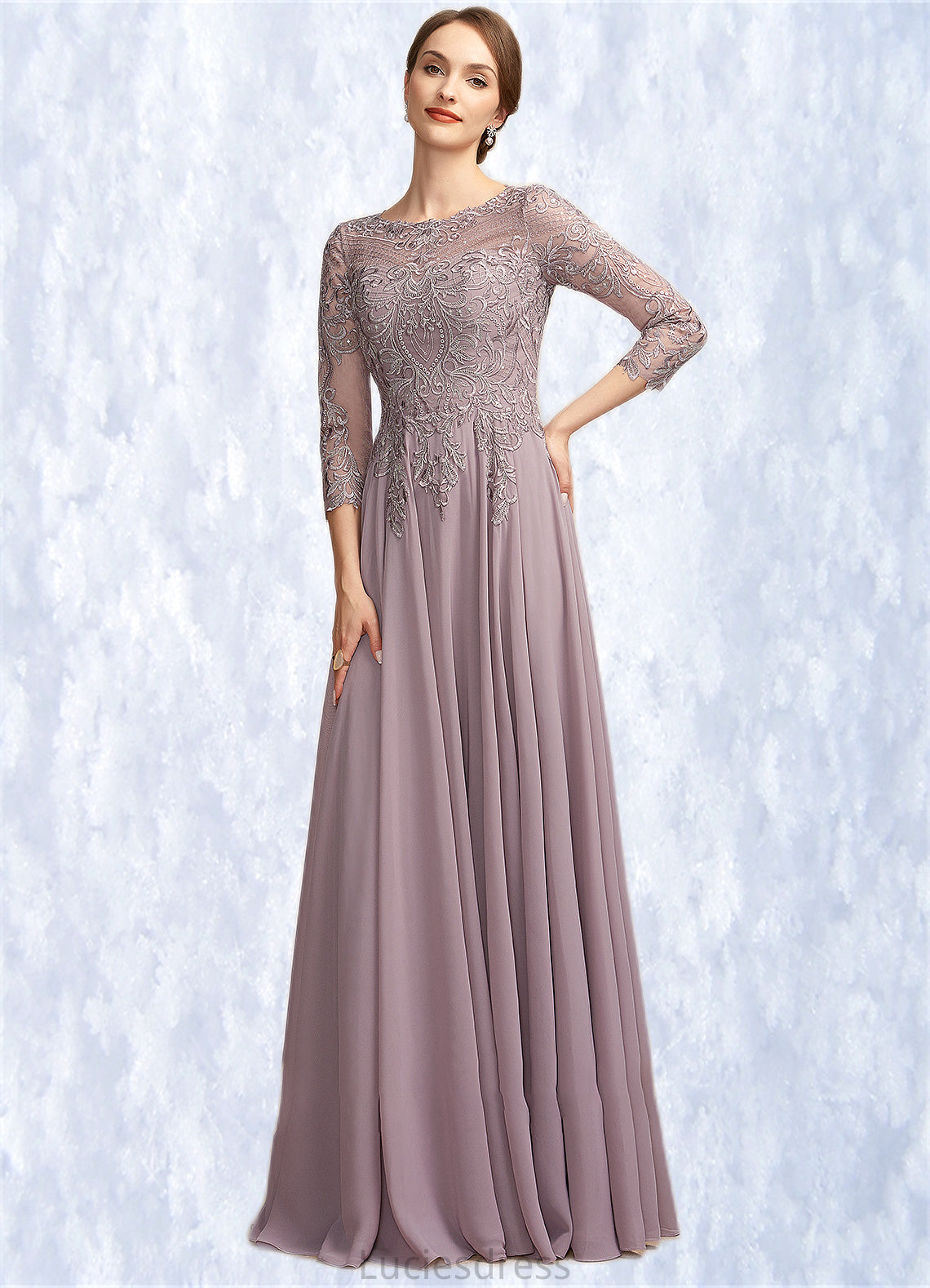 Kennedy A-Line Scoop Neck Floor-Length Chiffon Lace Mother of the Bride Dress With Sequins HF126P0014918