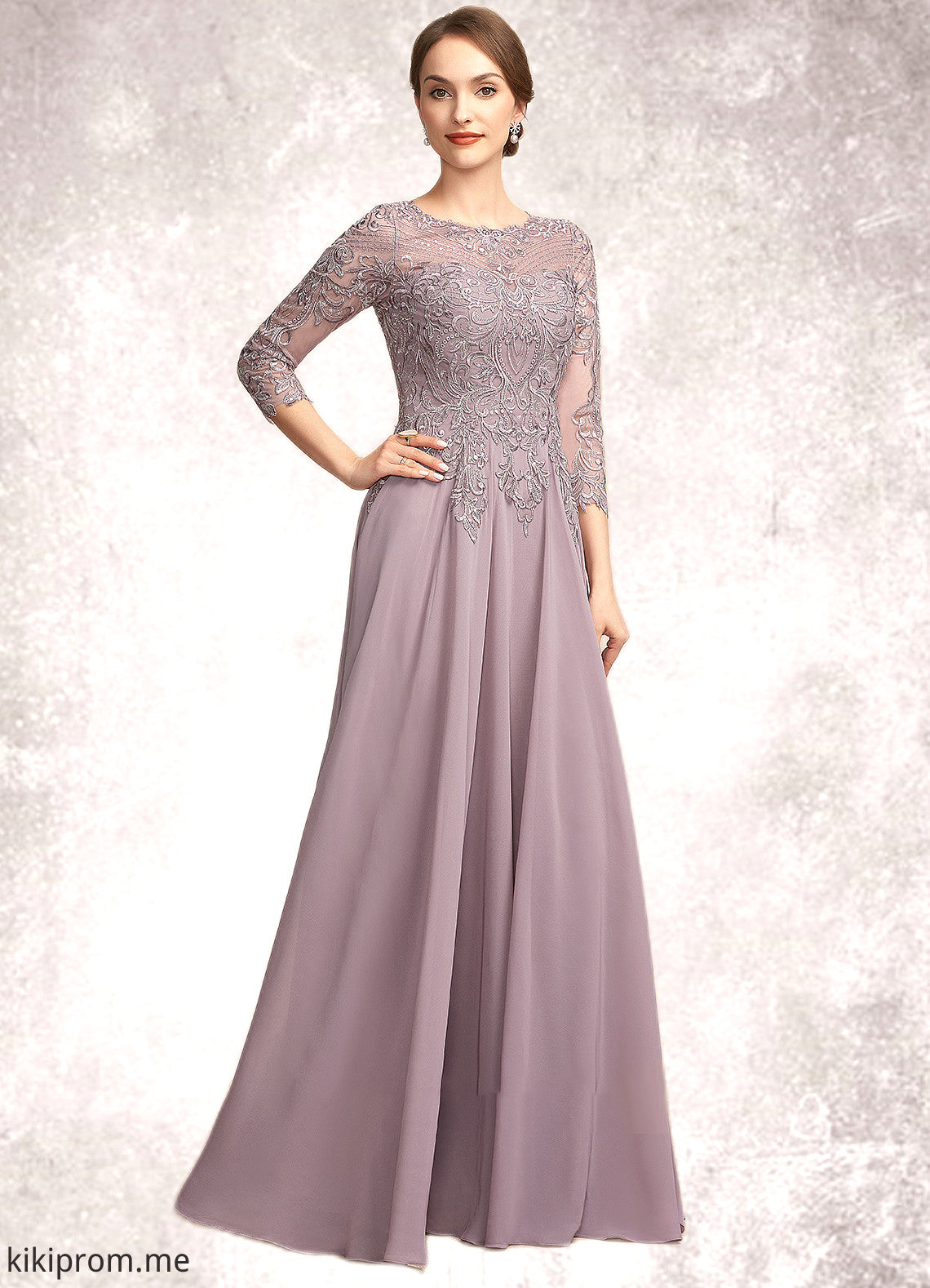 Charlie A-Line Scoop Neck Floor-Length Chiffon Lace Mother of the Bride Dress With Sequins STF126P0014918