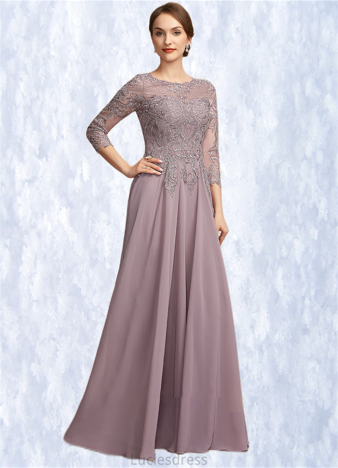 Kennedy A-Line Scoop Neck Floor-Length Chiffon Lace Mother of the Bride Dress With Sequins HF126P0014918