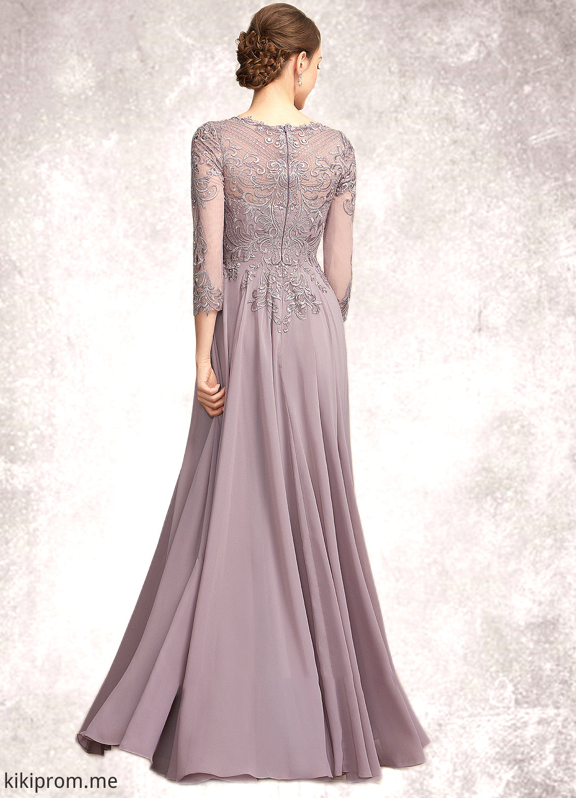 Charlie A-Line Scoop Neck Floor-Length Chiffon Lace Mother of the Bride Dress With Sequins STF126P0014918