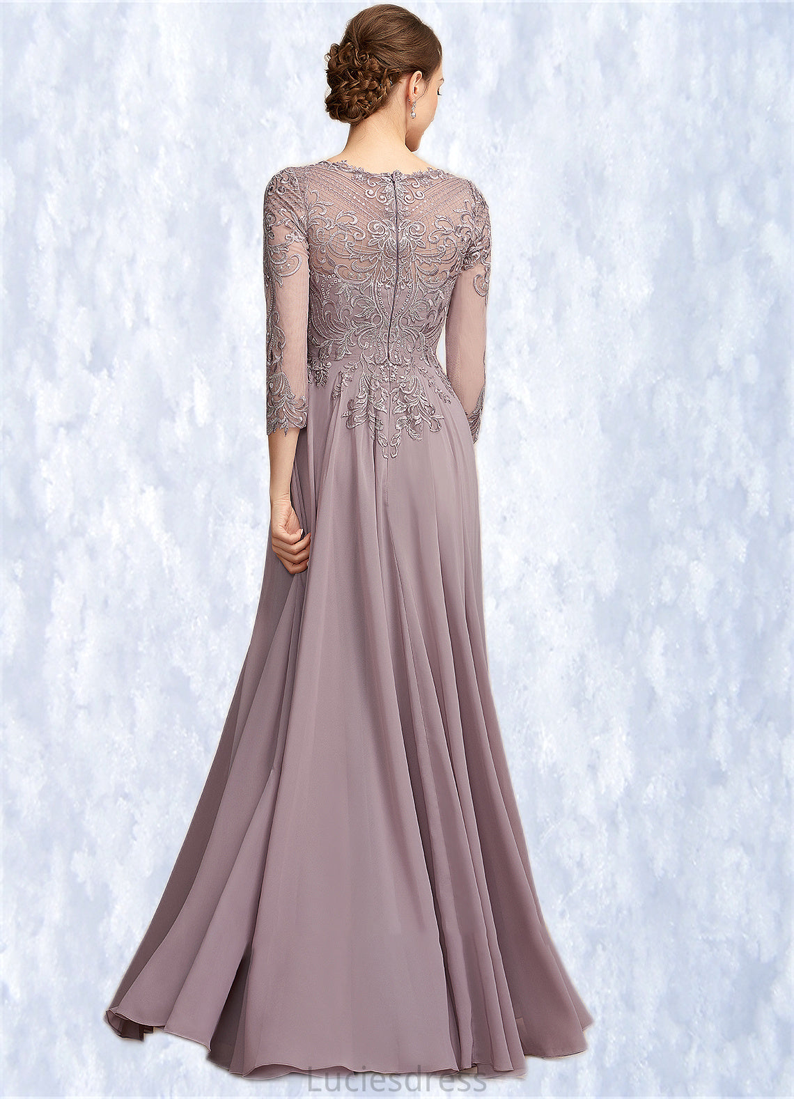 Kennedy A-Line Scoop Neck Floor-Length Chiffon Lace Mother of the Bride Dress With Sequins HF126P0014918