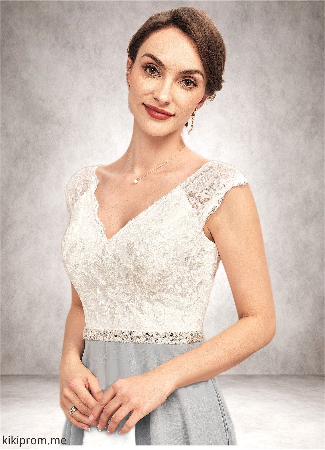 Madelyn A-Line V-neck Tea-Length Chiffon Lace Mother of the Bride Dress With Beading STF126P0014919