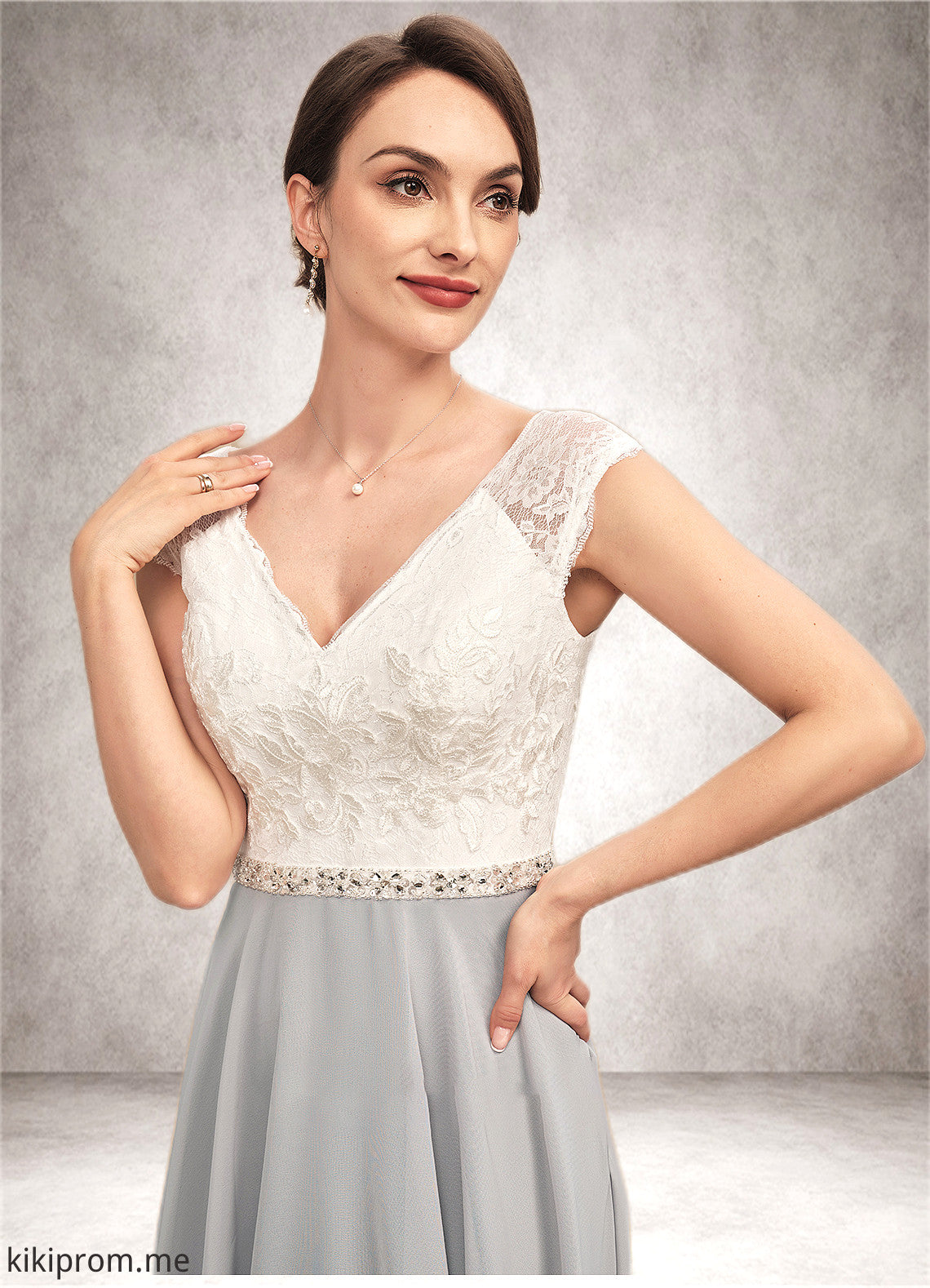 Madelyn A-Line V-neck Tea-Length Chiffon Lace Mother of the Bride Dress With Beading STF126P0014919