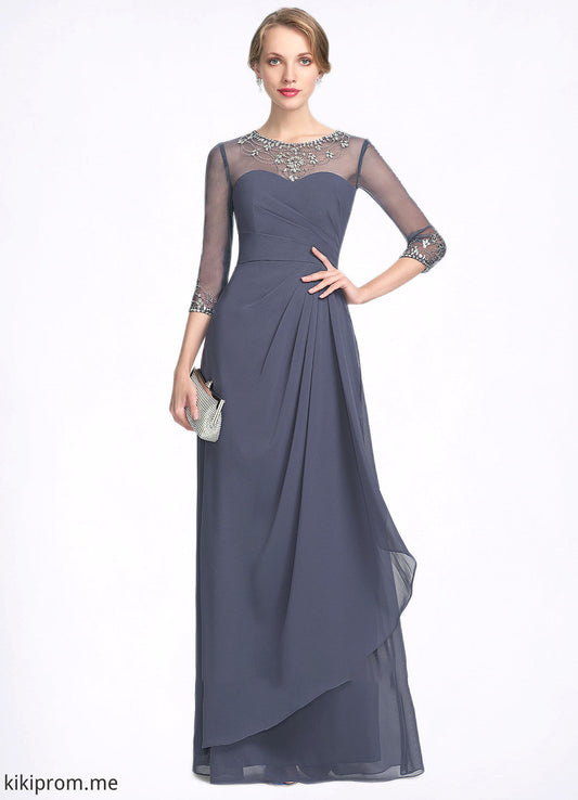 Rachael A-Line Scoop Neck Floor-Length Chiffon Mother of the Bride Dress With Beading Sequins Cascading Ruffles STF126P0014921