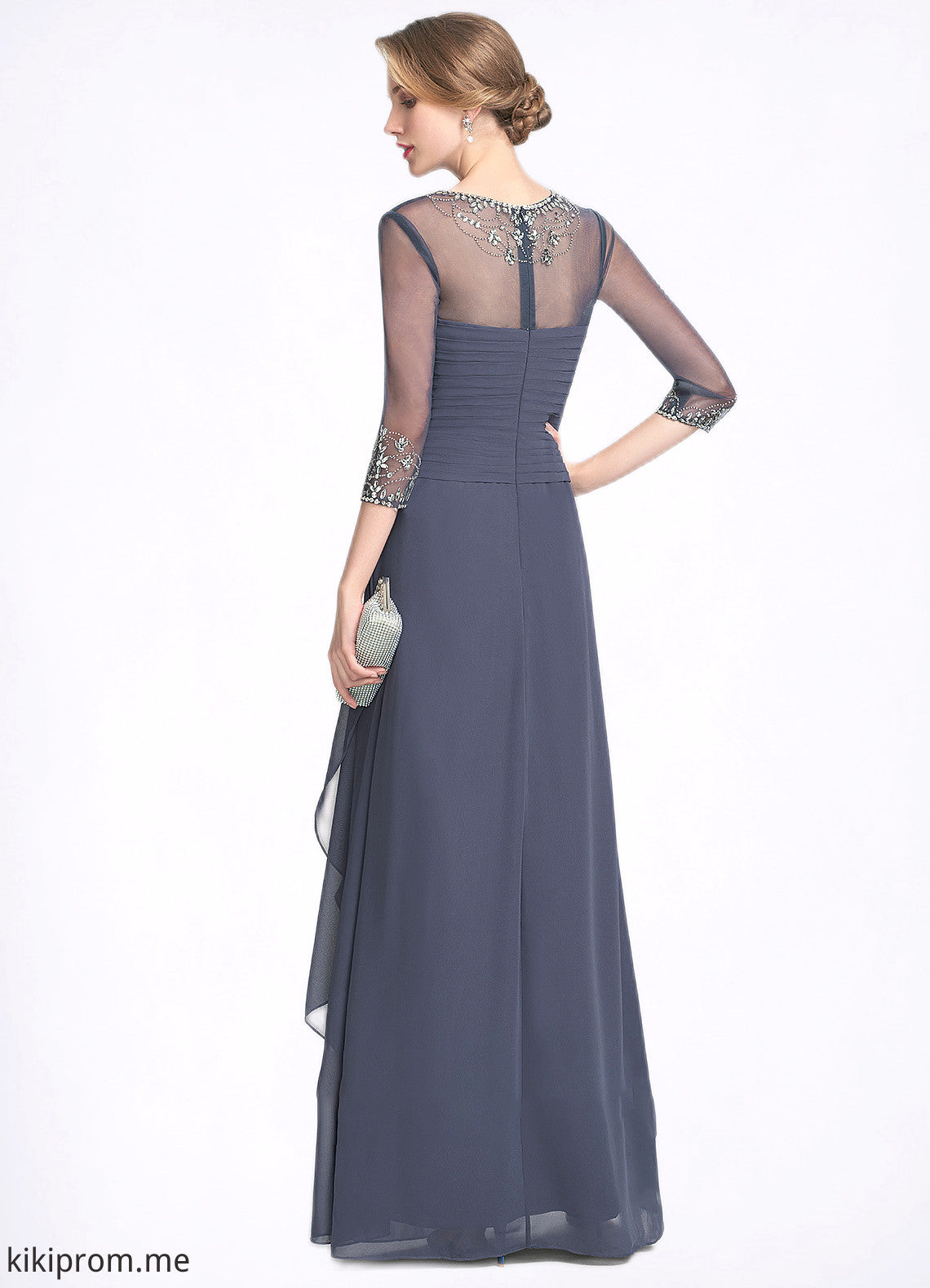 Rachael A-Line Scoop Neck Floor-Length Chiffon Mother of the Bride Dress With Beading Sequins Cascading Ruffles STF126P0014921