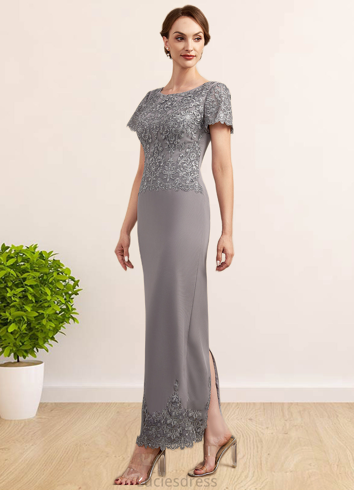 Frida Sheath/Column Scoop Neck Ankle-Length Chiffon Lace Mother of the Bride Dress With Sequins HF126P0014922