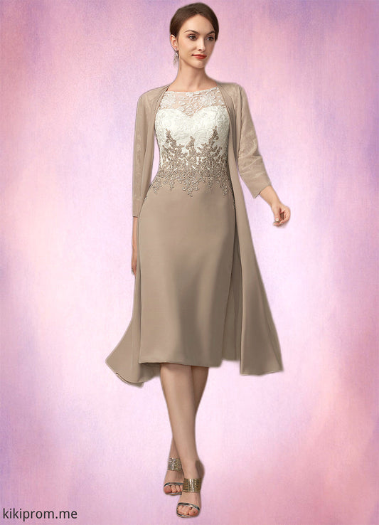 Lucy Sheath/Column Scoop Neck Knee-Length Chiffon Lace Mother of the Bride Dress STF126P0014927