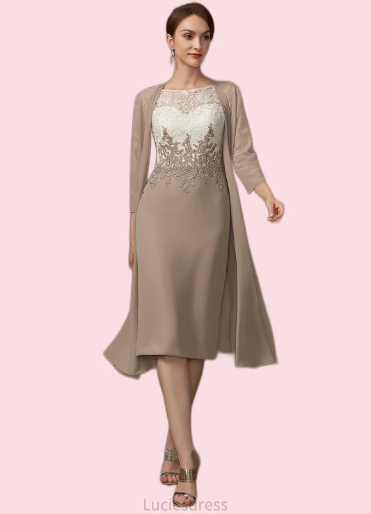 Hilary Sheath/Column Scoop Neck Knee-Length Chiffon Lace Mother of the Bride Dress HF126P0014927