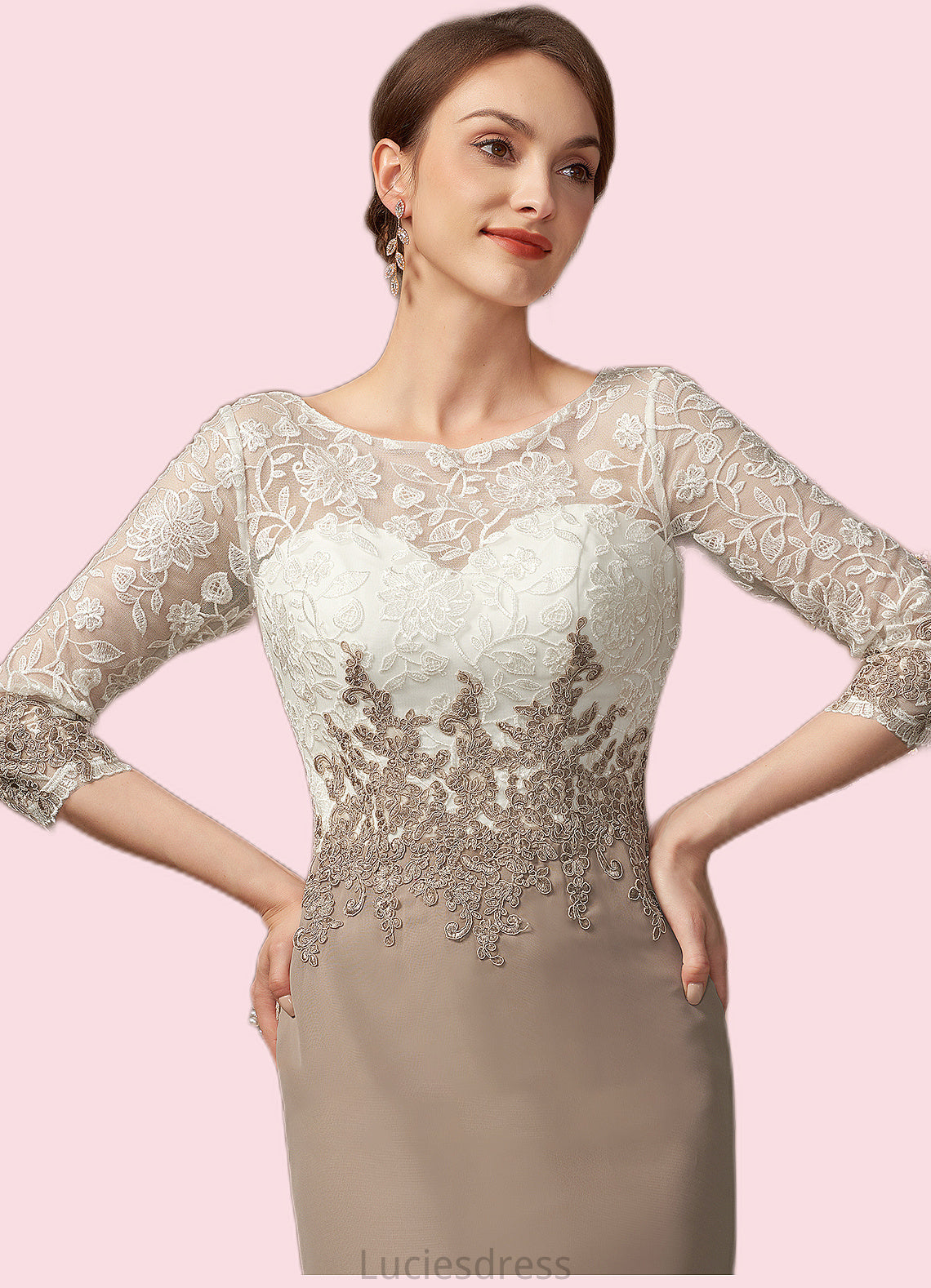 Hilary Sheath/Column Scoop Neck Knee-Length Chiffon Lace Mother of the Bride Dress HF126P0014927