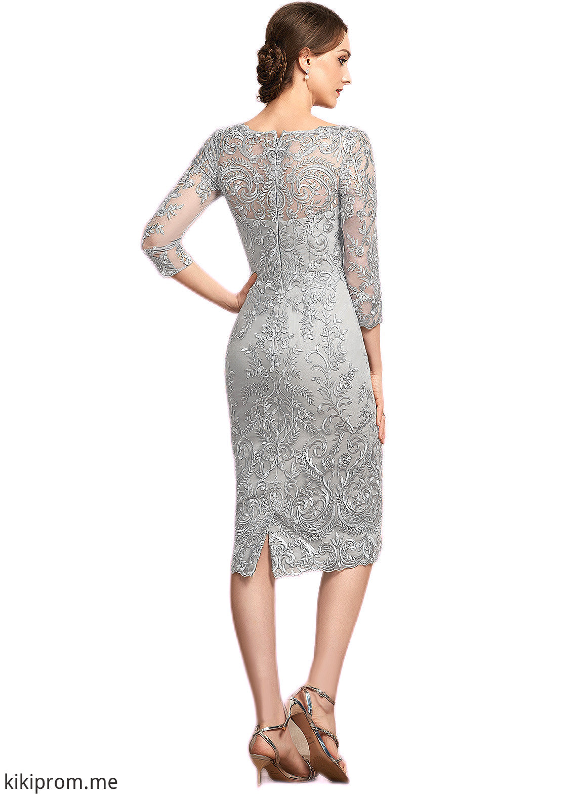 Litzy Sheath/Column V-neck Knee-Length Lace Mother of the Bride Dress STF126P0014931