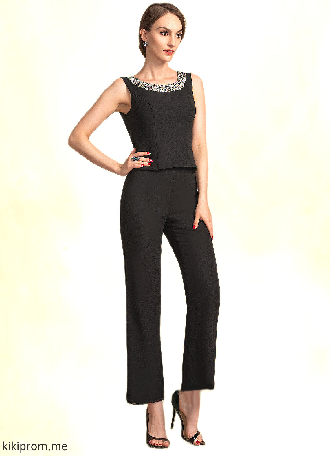 Ashly Jumpsuit/Pantsuit Scoop Neck Ankle-Length Chiffon Mother of the Bride Dress With Beading Sequins STF126P0014932